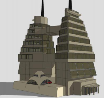 现代双子办公楼SU模型下载_sketchup草图大师SKP模型