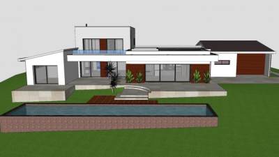 现代房子庭院建筑SU模型下载_sketchup草图大师SKP模型