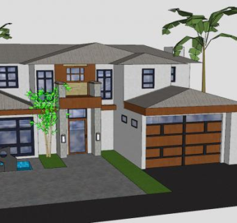 现代家庭住宅别墅SU模型下载_sketchup草图大师SKP模型