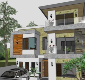 现代别墅家庭建筑SU模型下载_sketchup草图大师SKP模型