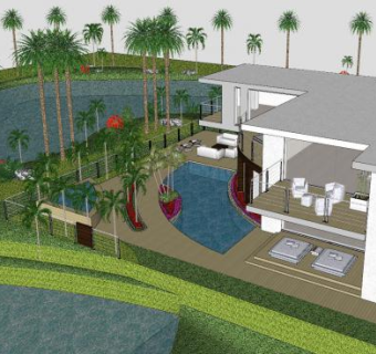 现代湖房子建筑SU模型下载_sketchup草图大师SKP模型