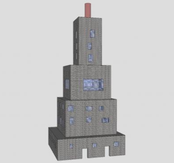现代塔楼办公楼建筑SU模型下载_sketchup草图大师SKP模型