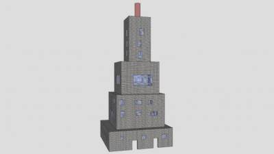 现代塔楼办公楼建筑SU模型下载_sketchup草图大师SKP模型