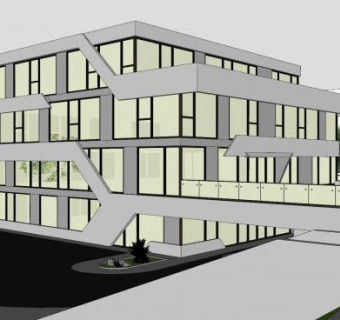 现代办公楼整体建筑SU模型下载_sketchup草图大师SKP模型