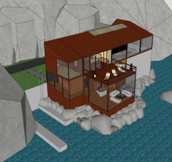 理想房子海边建筑SU模型下载_sketchup草图大师SKP模型