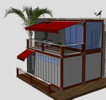 现代客房集装箱建筑SU模型下载_sketchup草图大师SKP模型
