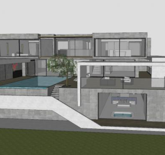 现代房子三层建筑SU模型下载_sketchup草图大师SKP模型