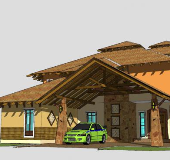 现代东古山平房建筑SU模型下载_sketchup草图大师SKP模型