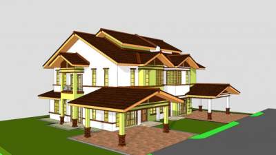 双层建筑住宅SU模型下载_sketchup草图大师SKP模型