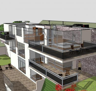 好莱坞山建筑房子SU模型下载_sketchup草图大师SKP模型