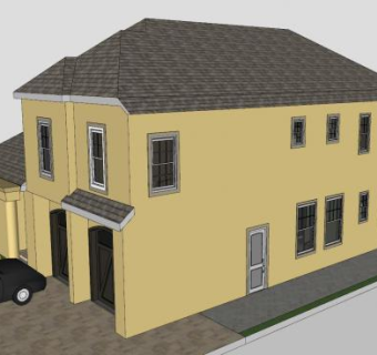 豪华黄色建筑别墅SU模型下载_sketchup草图大师SKP模型