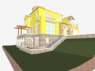 西班牙<em>式住宅</em>建筑SU模型下载_sketchup草图大师SKP模型
