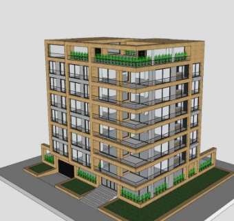 现代高层公寓大楼SU模型下载_sketchup草图大师SKP模型