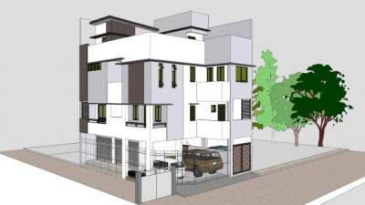 四层商业住宅楼小区SU模型下载_sketchup草图大师SKP模型