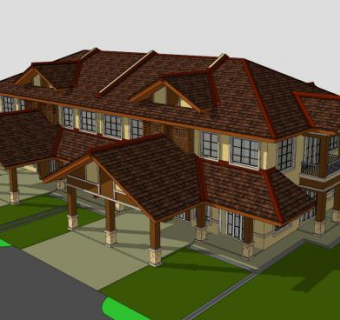 中式双层建筑SU模型下载_sketchup草图大师SKP模型