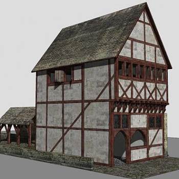 中世纪城镇住宅建筑SU模型下载_sketchup草图大师SKP模型