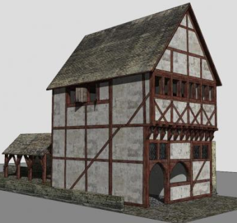 中世纪城镇住宅建筑SU模型下载_sketchup草图大师SKP模型