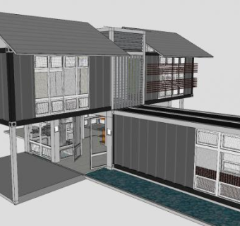 集装箱房海滨别墅SU模型下载_sketchup草图大师SKP模型
