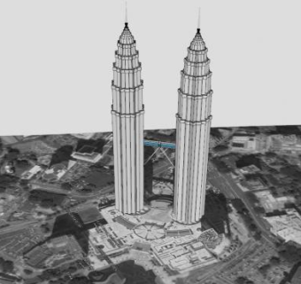双子塔外观建筑SU模型下载_sketchup草图大师SKP模型