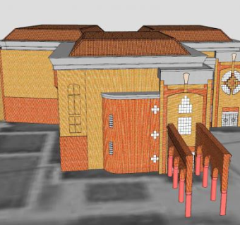 保险公司礼堂建筑SU模型下载_sketchup草图大师SKP模型