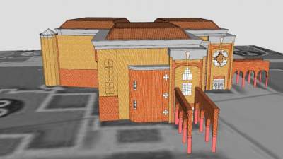 保险公司礼堂建筑SU模型下载_sketchup草图大师SKP模型