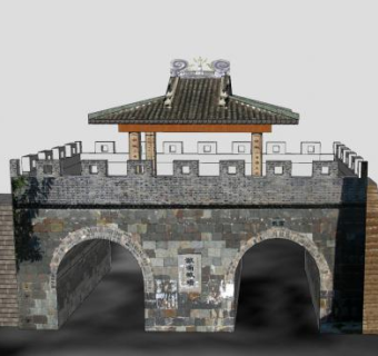海盐县澉浦西城门建筑SU模型下载_sketchup草图大师SKP模型