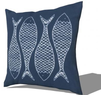 藏蓝色鱼儿印花抱枕SU模型下载_sketchup草图大师SKP模型