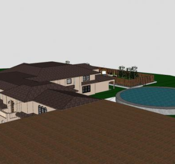 大型平房建筑SU模型下载_sketchup草图大师SKP模型