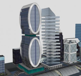 未来城市建筑中心SU模型下载_sketchup草图大师SKP模型