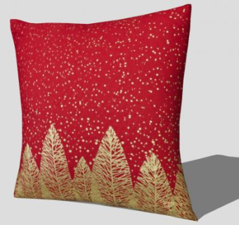 金树红底抱枕SU模型下载_sketchup草图大师SKP模型