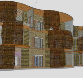 户外办公楼建筑SU模型下载_sketchup草图大师SKP模型