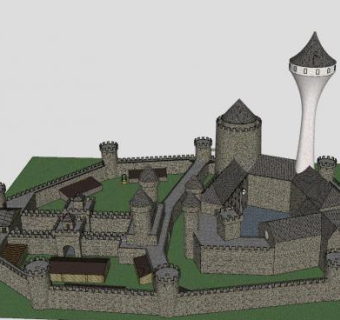 同心城堡户外建筑SU模型下载_sketchup草图大师SKP模型