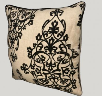 米色抱枕黑色花纹SU模型下载_sketchup草图大师SKP模型