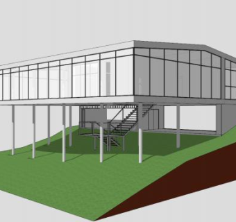 现代玻璃房子建筑SU模型下载_sketchup草图大师SKP模型