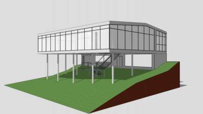 现代玻璃房子建筑SU模型下载_sketchup草图大师SKP模型