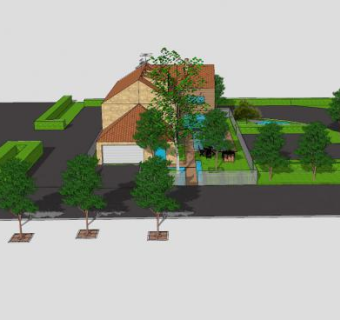 现代大房子花园建筑SU模型下载_sketchup草图大师SKP模型
