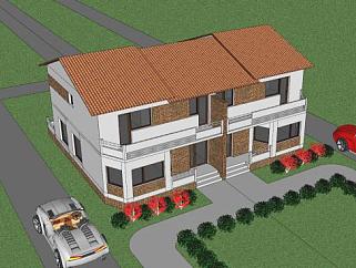 现代两所房子建筑SU模型下载_sketchup草图大师SKP模型