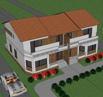 现代两所房子建筑SU模型下载_sketchup草图大师SKP模型