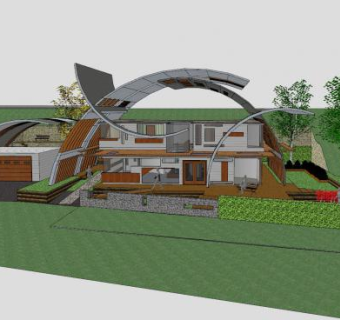 现代户外建筑住宅SU模型下载_sketchup草图大师SKP模型