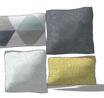 4个多色简约棉靠垫SU模型下载_sketchup草图大师SKP模型