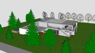 现代湖屋建筑SU模型下载_sketchup草图大师SKP模型