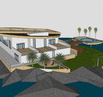 现代岛屿别墅建筑SU模型下载_sketchup草图大师SKP模型