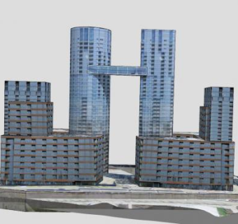 城市广场住宅建筑SU模型下载_sketchup草图大师SKP模型