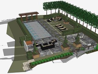 花园游泳池建筑SU模型下载_sketchup草图大师SKP模型