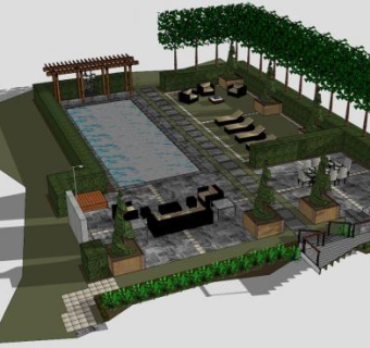 花园游泳池建筑SU模型下载_sketchup草图大师SKP模型