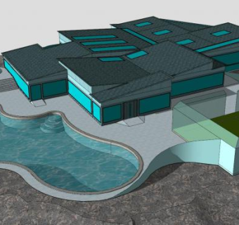 海岛酒店建筑外观SU模型下载_sketchup草图大师SKP模型