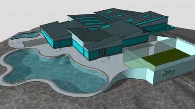 海岛酒店建筑外观SU模型下载_sketchup草图大师SKP模型