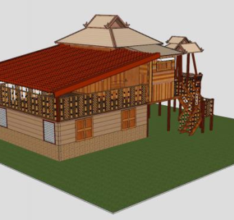 泰国木屋建筑SU模型下载_sketchup草图大师SKP模型