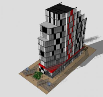 现代公寓楼房子SU模型下载_sketchup草图大师SKP模型
