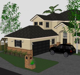 黄褐色砖房建筑SU模型下载_sketchup草图大师SKP模型